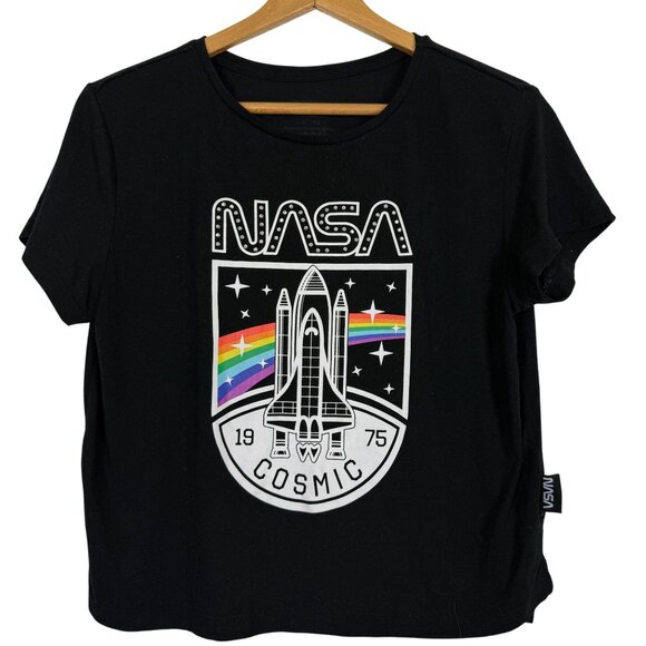 NASA Cosmic 1975 Space Shuttle Graphic Tee Black Sz Large Jrs Retro Pride Style - Picture 2 of 11